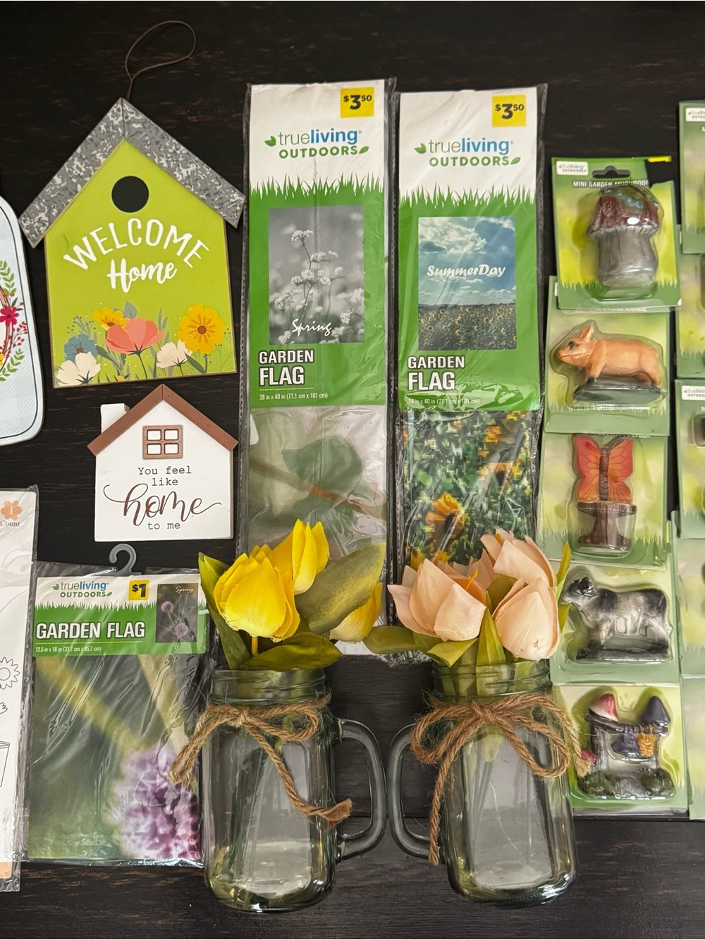 NWT! Bundle Garden Decorations, Flags, Mini Fairies, Animals, signs, mason jars